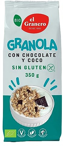 ELGRANERO GRANOLA CON CHOCOLATE Y COCO – céréales pour bien commencer la journée, convient au petit-déjeuner ou en encas léger, poids 350 g et est conçu pour offrir un grand confort d’utilisation au q