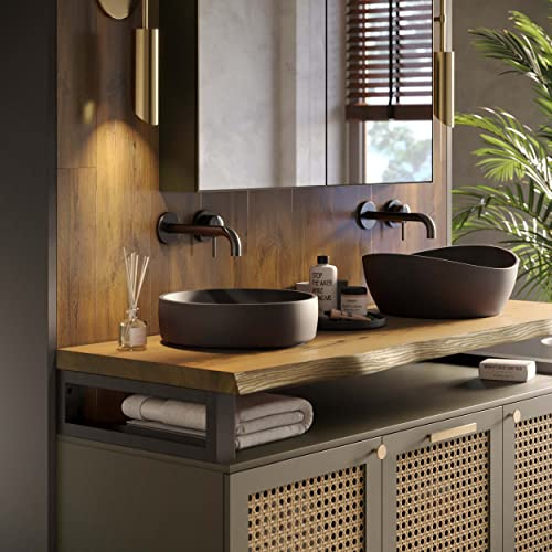 LAMO Manufaktur Piano di lavoro/d’appoggio/top da bagno, piano di lavoro in legno con bordo naturale, 80x45 cm (L x A), Rustico, senza accessori di fissaggio, LWP-01-A-003-BG