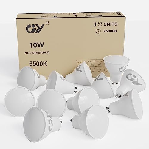 GY GU10 LED Kaltweiss Lampe,10W 6500K 1100 Lumen Kaltweiß Glühbirnen,Ersetzt 100W Leuchtmittel,Abstrahlwinkel 120° Reflektorlampen,Nicht Dimmbar Led Birnen,12 stück(1er Pack) [Energieklasse E]