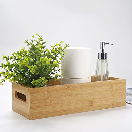 Cesta de Almacenamiento de Bambú para Rollos de Papel Higiénico, Cesta de Baño de Madera, Caja de Madera Decorativa para la Organización del Baño (38 x 15 x 10 cm)