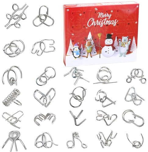 Adventskalender 2025, Weihnachtskalender Geschenke 24 Stück Metallpuzzle Knobelspiele, Adventskalender 3D Brainteaser IQ Spiel Knobelspiele Metall knobelspiele Set für Kinder Weihnachten Geschenk