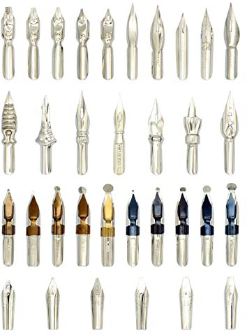 Gullor A Bunch of Nibs for Comic Dip Pen, Assorted Calligraphy Dip Pen Nibs, Various Sizes and Shapes, 33 Nibs in Box