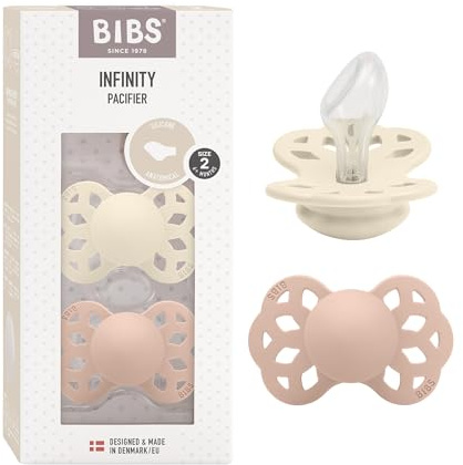 BIBS Infinity Anatomical Soother 2-Pack, BPA Free, Orthodontic Silicone Nipple, Orthodontic Nipple. Silicone, Made in Denmark, 6-18 Months (Pack of 2), Ivory/Blush