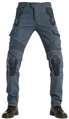 QIYUANT Pantalones de Motocicleta Hombre Mujer Moto Jeans Resistencia al Desgarro Retro Elásticos con Equipo de Protección Mejorada Desmontable Caída (Gris, M)