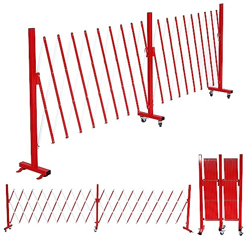 Alu Absperrgitter HWC-B34, Scherengitter Schutzgitter mit Rollen, ausziehbar 110x60-500cm - rot-weiß