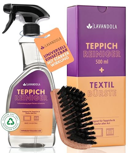 LAVANDOLA Teppichreiniger Set (500ml) mit Bürste - stark gegen Flecken & Gerüche - tiefenwirksamer Teppich Reiniger & Teppichboden Reiniger
