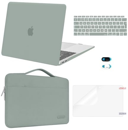 MOSISO Coque Compatible avec MacBook Air 13 Pouces 2022-2018 A2337 M1 A2179 A1932 Retina,Étui Rigide Plastique Case&Sac de Transport&Housse Clavier&Protecteur D'écran&Couverture Webcam,Vert Antique