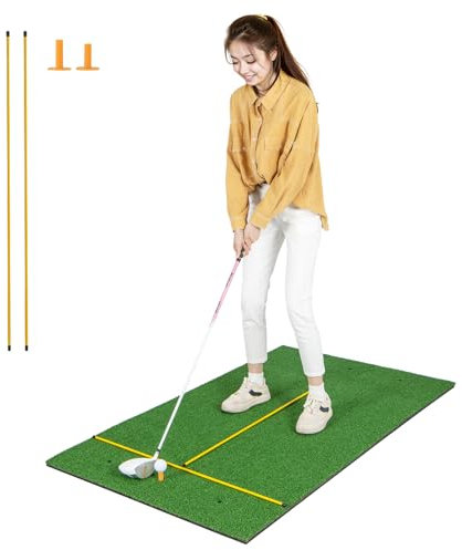 GYMAX Golf Abschlagmatte 152 x 92 cm/152 x 117 cm, Golf-Übungsmatte, Golf Trainingsmatte inkl. 2 Gummitees & 2 Ausrichtungsstäben, Golfmatte für Indoor & Outdoor (152x92 cm, 25mm Dicke)