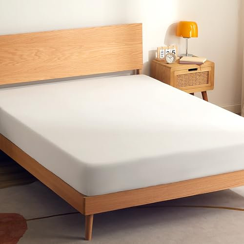 SONIVE Spannbettlaken Leicht, Weich und Knitterfrei Spannbettlaken, Atmungsaktives Jersey Bettlaken,30 cm Tiefe Tasche,Bügelbar,Weiß,160x200cm