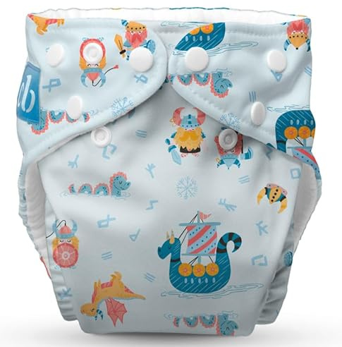 Charlie Banana Pañal de Tela Reutilizable con Inserto Absorbente, Pañal Lavable Tipo Bolsillo con Broches, Talla Única Ajustable para Bebés y Niños Pequeños, The Vikings, 1 Unidad