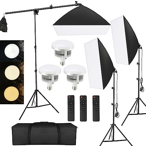 Tiandirenhe Softbox LED Kit, con 85W 2800K-5700K Luz LED de Temperatura de Bicolor, Softbox de 50x70cm, Control Remoto, Kit de Iluminación para Equipo de Estudio Fotográfico (3-Piece Set)