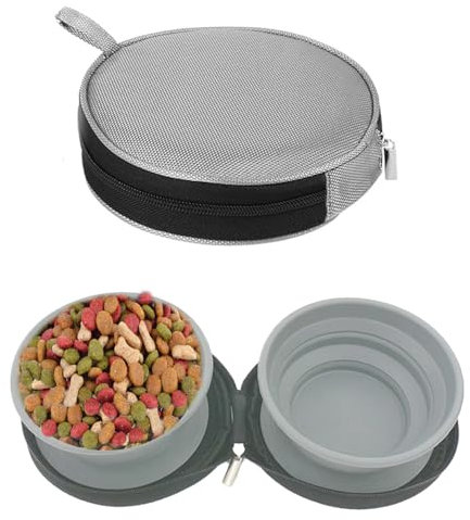 Comedero y Bebedero Plegable para Perros y Gatos, Cuencos de Viaje para Mascotas, Funda de Viaje Incluida, Silicona Antiderrame, para Perros Pequeños, Medianos y Gatos