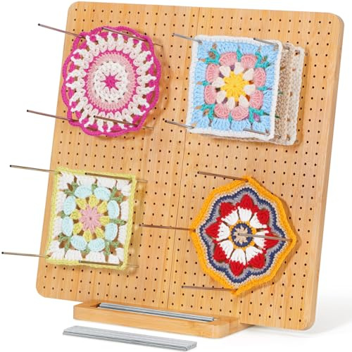 Lifewit Planche de Blocage avec 30 Crochets, 36,6 cm Bloqueur de Carrés en Bambou pour les Projets de Crochet et Tricot - Accessoires et Cadeaux
