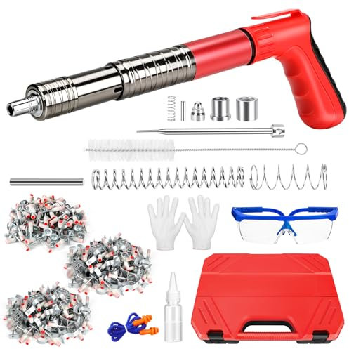Pistola de Clavos Manual Clavadora,Pistola Manual de Clavos con 100 Clavos Redondos+100 Clavo de Pinza Tubular,5 Velocidades Pistola Clavos Nail Gun,Pistola de uñas de Hormigón para Acero y Hormigón