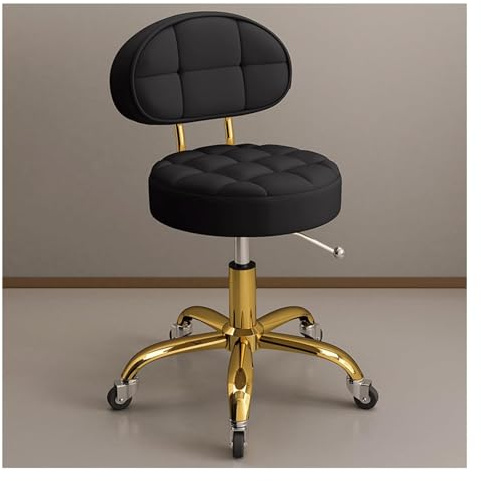 JYPIINFS Adjustable Rolling Stool with Back Support & Wheels Round Hydraulic Swivel Chair for Beauty Salon Spa Tattoo Metal Titanium Gold Counter Work Stool Ergonomic Design for Comfort(Black)