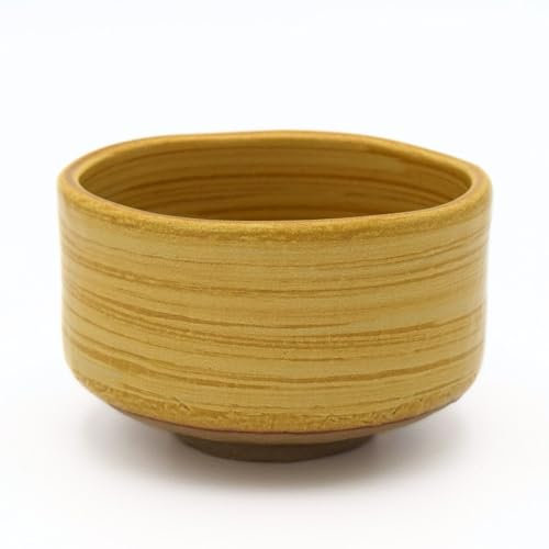 Product of Gifu Japan Ceramic Matcha Bowl, Handmade Chawan Japanese Green Tea Cup, Matcha Mixing Bowl, 400ml 13.6 oz, Brush Stroke Pattern, Yellow