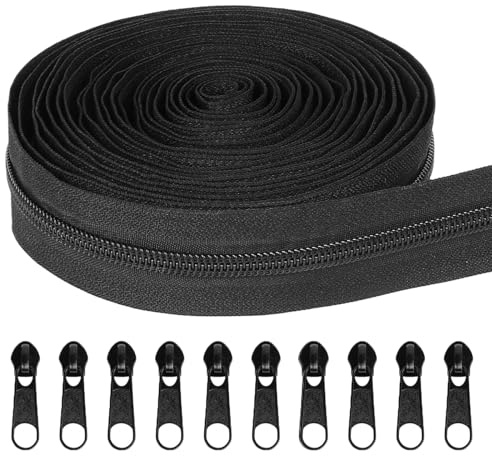 Alluring 10 m oändlig dragkedja med dragkedja, svart, nylon, för kläder, väska, sängkläder