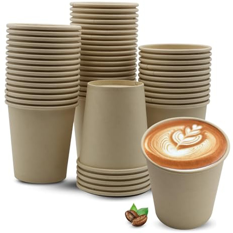 CHEFZOCO Vasos Café Desechables, Vasos Cartón, Uso en Catering, oficina, eventos, Vasos color kraft, Apto para bebidas calientes y frias, Capacidad 200 cc, Color Kraft, Pack 50 Unidades