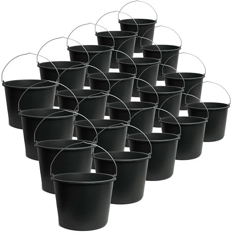 TAMS® Cubo de construcción 5/12/20L – Cubo de mortero y cemento de plástico resistente – Cubo de agua estable para jardín, construcción y agricultura (a elegir como paquete de 5, 10 o 20 unidades)