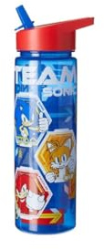 HOX Sonic The Hedgehog Water Bottle 750ml Drinks Bottle Eco Friendly Bpa-Free Plastic Water-Bottle with Removable Straw, Spill & Leak Proof - Ideal Kids School Bottle, Blue