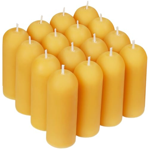 Natural Beeswax Emergency Candles, Long Lasting Burning for Outdoor,Indoor, Emergency, Power Outages - Pack of 15 - Yellow Thin Bees Wax Pillar Candle