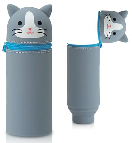 Sykerout Trousse en Silicone Souple Motif Animal 2 en 1 Porte-stylos École Bureau (Chat Bleu)