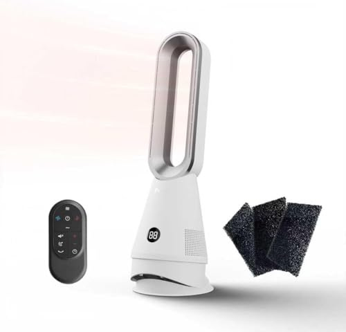 Faryuan Bladeless Heater Fan, 25inch Heating & Cooling & Filter Combo Tower Fan 80° Oscillating with Remote, 9H Timer, 8 Speeds, Portable Quiet for Indoor, Bedroom, Home Office Room