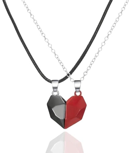 Tied By Love Magnetic Best Friend Couple Matching Hearts Adjustable Chain Necklaces Valentine's Day Gift Partner Girlfriend Boyfriend Dainty Gifts For Men Women Jewellery Gift (Red & Black)