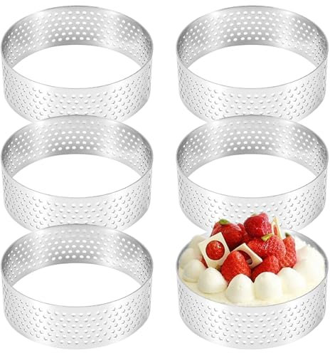 Huybaa 6 Pezzi 8 cm Anello Microforato Crostata, Rotondi per Torte, Stampo Rotondo Forato in Acciaio Inox 430, Anello Traforato per Crostate Pasticceria Mini Torte Mini Pizze Muffin