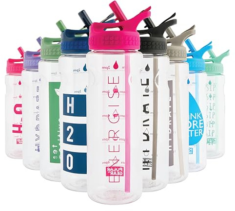 Polar Gear 750ml Motivational Water Bottle With Straw - SK Ecozen Recycled Plastic Sports Water Bottle with Time Markings – Dishwasher Safe, BPA Free Drinks Canteen for Gym, Running, Work