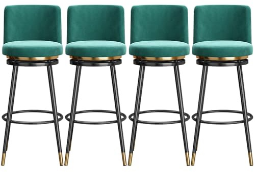 Moderna barstolar set om 4, sammetsbänkstol med metallram och stoppning, klädd snurrpall for matsal, hemmabar(Green,75cm(29.5in))