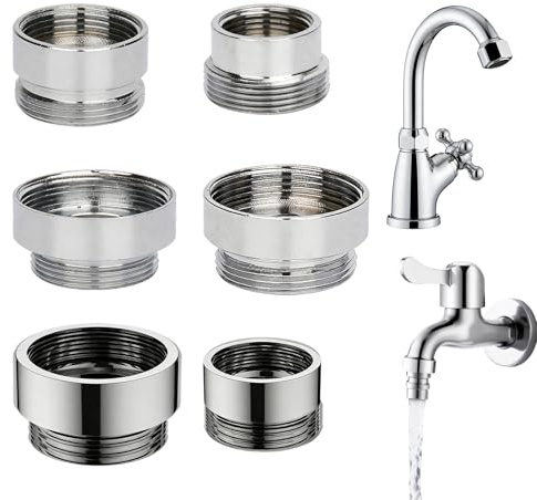 GZLANYA 6 st universellt kranadapterkit | 16–28 mm mässingskontakter för kökskran, luftare, trädgårdsslang och diskbänkssprutor | kranadapterset med läckagesäker tätning (silver)