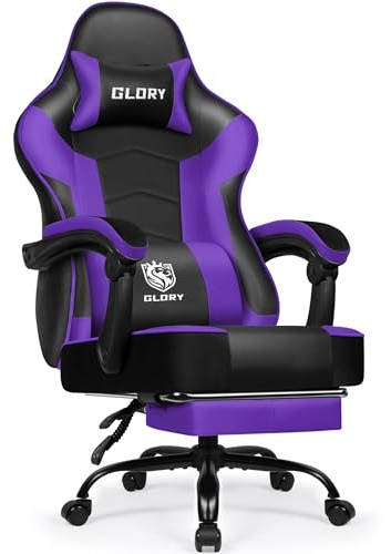minnouat Gaming Stuhl Ergonomischer mit Fußstütze, Gaming Chair Bürostuhl 150 kg Belastbarkeit, Gamer Stuhl aus Kunstleder, Höhenverstellbarer PC Zockerstuhl für Jugendliche Erwachsene, Lila