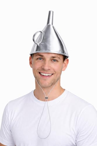 Silver Tin Funnel Hat | Soft Tin Man Hat | Wizard Hats | Soft Aluminum Caps | Oz Hats | Tins Man Costume Accessories | Mechanic Costume Accessory | Made of Polyester | One Size/Adjustable Chin Strap