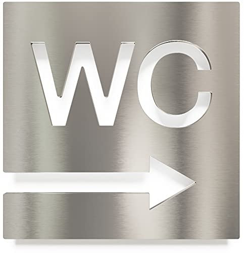 Edelstahl WC-Schild - selbstklebend & pflegeleicht - Design Toiletten-Schild mit Pfeil rechts W-02-E
