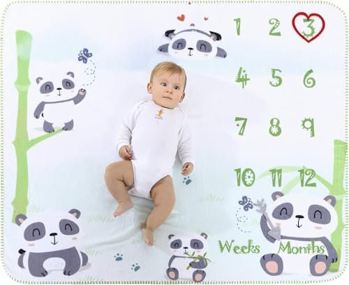 Babydecke Meilensteine Decke Baby Kuscheldecke Kuschelige Decke Fleecedecke Schmusedecke Erstlingsdecke Erstausstattung Geschenke Geburt Für Die Mutter Mädchen & Junge 120 * 100cm (Panda)