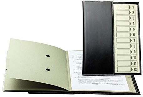 DELMON VARONE - Personalisierbare Ordnungsmappe/Pultordner DIN A4 Cambridge Top Grain Leder schwarz - Premium Registermappe Fächermappe mit 12-teiligem Register (12 Fächer) mit Sichtlöcher