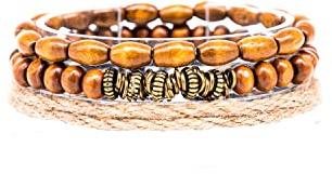 Made by Nami Surfer Beaded Bracelet Stack for Men Waterproof & Adjustable Boho Bracelet Set Handmade Jewelry Gift for Him (Nautical Yard, Brown Beads)