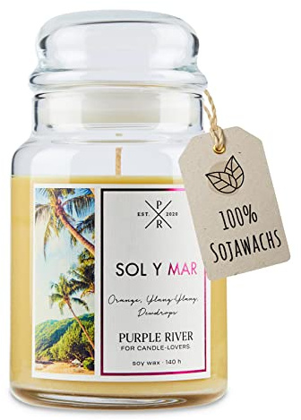 Purple River Große Duftkerze im Glas mit Deckel | Sol y Mar | Duftkerze Fruchtig | Kerzen lange Brenndauer | Sojawachskerze | Raumduft für Zuhause