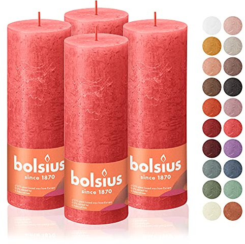 BOLSIUS 4 Pack Blossom Pink Rustic Pillar Candles - 2.75 X 7.5 Inches - Premium European Quality - Includes Natural Plant-Based Wax - Unscented Dripless Smokeless 85 Hour Party Décor Candles