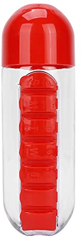Medicine Storage Water Bottle, PC Specially Designed Pill Organizer Bottle 7‑Compartment Pill Case for Travel for Work for Outdoor Activities for Home