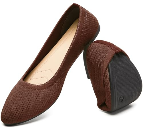 HEAWISH Women’s Ballet Flat Flats Shoes Comfortable Mesh Pointed Toe Slip On Dress Shoes(Tan,US8)