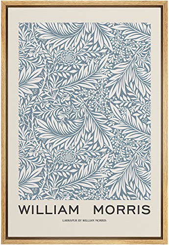 IDEA4WALL Framed Canvas Print Wall Art Larkspur Floral Flower Pattern by William Morris Historic Cultural Illustrations Fine Art Colorful Retro for Living Room, Bedroom, Office - 24x36 Natural