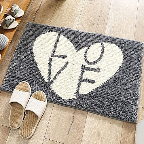 Badezimmerteppich Cremeweißes Herzgrau Badematte Flauschig Mikrofaser Badvorleger rutschfest Duschvorleger Schnelltrocknend Badteppich Waschbar Duschvorleger Verdicken Badematten Badmatte 50x80cm