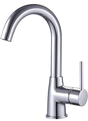 HOGART Grifo de lavabo alto, grifo para baño y cocina pequeña, grifo de lavabo, baño, giratorio 360°, grifo monomando mezclador monomando (Cromo)