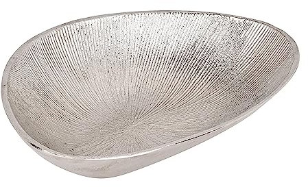 EGLO LIVING Dekoschale Forleyet, elegante Schale zum Dekorieren, Dekoteller handmade mit feinen Rillen, Metallteller aus Aluminium in Nickel-Optik, 24,5 x 17,5 cm