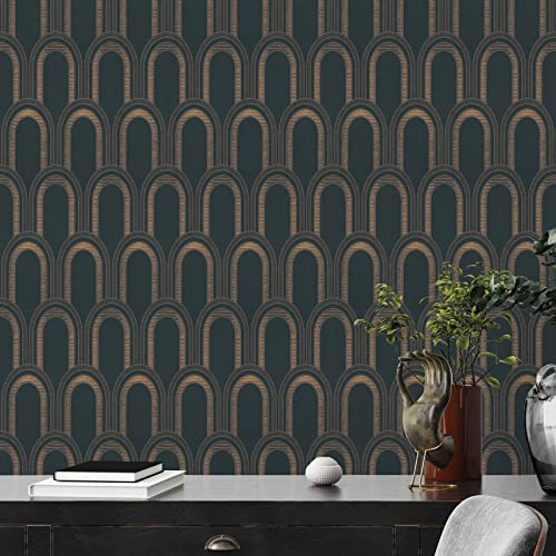 Tapet Art Deco svart beige guld metalliskt Arkitekts papper Arcade 391762 – fibertapet retro – 10,05 m x 0,53 m tillverkad i Tyskland