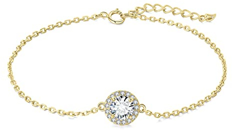 JewelryPalace Runt 1ct Moissanite Armband Halo Damer Silver 925, Armring Med Stensimulerad Diamant Brudsmyckeset, Armband Flickor Justerbara Armringar, Present Till Kvinnor Roséguld Guld