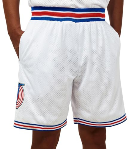 CAIYOO Mens Basketball Shorts 90S Hip Hop Athletic Shorts, White, Large