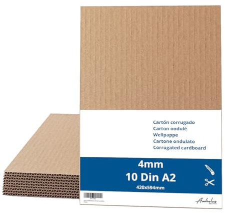 10 Fogli di Cartone Ondulato A2 - Spessore 4mm - Cartoni Imballaggio 59,4x42cm - Cartoncini Ondulati per Modellismo, inserti per imballaggio, Spedizzione e Artigianato